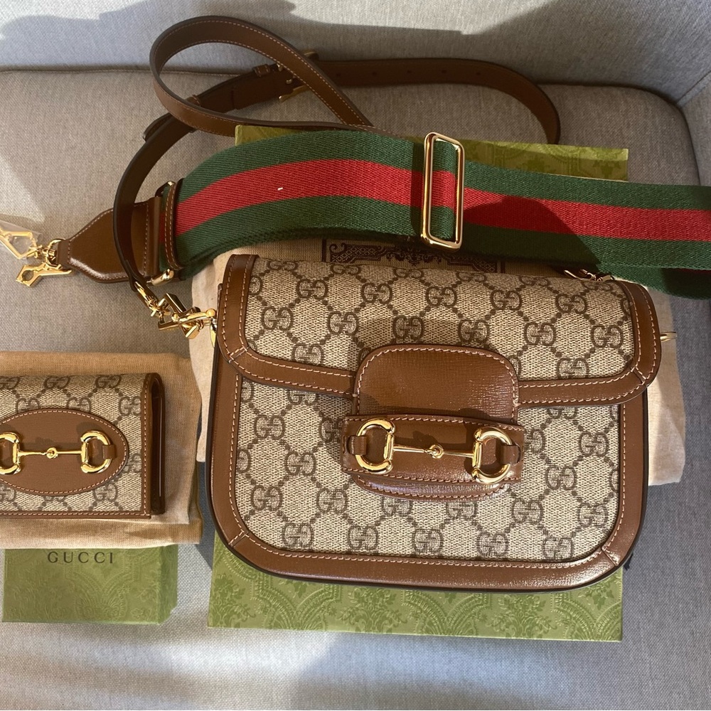 Brand New Gucci Horsebit 1955 mini bag with Horsebit 1955 card case wallet